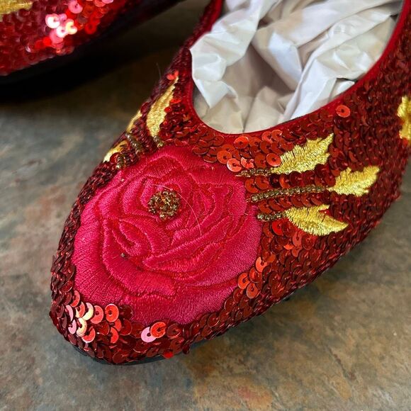 Beverly Feldman Frankie and Baby Red Ruby Slippers Sequin Ballet Flats 8.5 - Picture 2 of 8